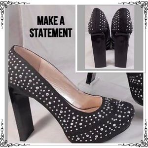 "Slip-On  Heels. Black Patent Heels.